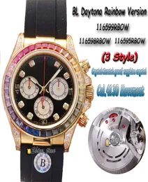 BL TOP QUALIDADE 116595 RBOW CAL4130 Cronógrafo Automático 116598 116599 Mens relógio Rainbow Diamond Bezel 18K Gold Case Editio4826522