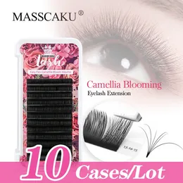 10Cases/lote Masscaku 100% artesanal Fluffy Silk Mink Lash 8-20mm Mix Mix Fãs de auto-fabricação Volume de cílios macios para maquiagem