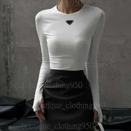 Designer Women's T -shirt Instagram Style 2024 Spring New Round Neck Långärmad botten Tätt fast färg Sexig jumpsuit för Woman Tee Tops