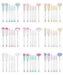 Makeup Brushes Set 7pcs Empty Clear Handle 10 colors DIY Glitter PVC Cosmetic Bag Hollow Beauty Make up Tool Mixed color2877394