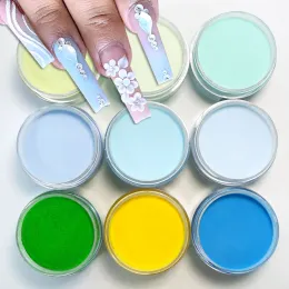 Sıvılar 9 kutu/set mavi yeşil akrilik toz tırnak uçları uzatma oyma kristal pigment tırnak sanatı DIY manikür tasarımı için dekorasyon