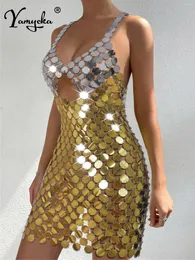 Casual Dresses Sexy See Through Metal Sequin Slip Summer Dress Women Glitter Club Birthday Party Woman Mini Bodycon Beach Vestidos