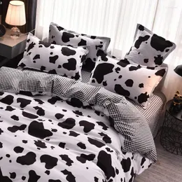 Yatak takımları beyaz inek desen seti nordic çift ikiz yatak örtüsü kapak ev dekor yatak keten yatak klothes