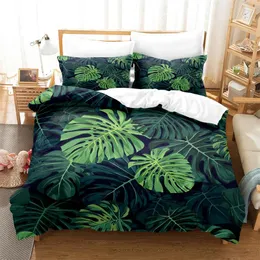 Постилочные наборы зеленые листья, установленные для спальни мягкие покрывающие покрывающие кровать дома, приготовленная одеялом качественное одеяло и наволочка