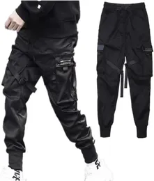Hip Hop Boy Multipocketock de cintura elástica Design harém Pant masculino punk calças casuais jogador masculino dançando preto calça 2011107899322