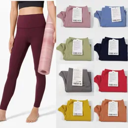 LU سراويل ملونة صلبة عالية محاذاة الخصر مجموعة مرنة Fiess للسيدات في الهواء الطلق LL LL LEGGINGS LU-008