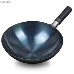 PANS 32/34 cm Contagire blu in ferro blu wok non rivestito in acciaio inossidabile pentola classica chef wok da cucina da cucina da cucina esterna