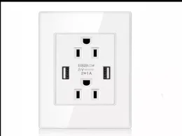 US Socket med 2 USB Port Charger 5V 2100MA 3100MA Vit Wallpad Luxury Wall Dubbel USB Electric Power Outlet Pan Panel 15A6243491