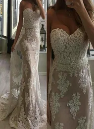 Fashion Mermaid Wedding Dresses Sweetheart Beaded Crystals Lace Applique Court Train Wedding Bridal Gowns With Detachable Train5970629