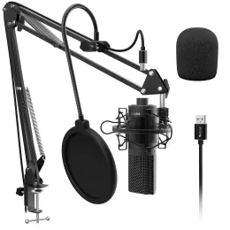 Tripods Fifine Usb Pc Condenser Microphone with Adjustable Desktop Mic Arm Shock Mount for Studio Recording Vocals Voice, Vlog,audio