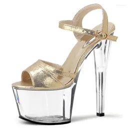 Dance Shoes 17cm Gold Uppers Shinning Wedding Party Heels Pole Dancing Transparent For Fashion Stage Show