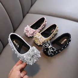 Girls Bow Ladies Baby Princess Sapatos planos Sapatos de dança Desempenho Criança Crianças Tênis Black Pink Gold Tamanho 21-36 C2P3#
