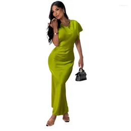 Casual Dresses Gotoola Basic Style Short Sleeve Tight Solid Color High Waist Maxi Dress 2024 Street Floor Length
