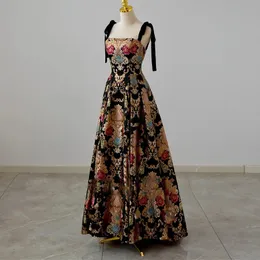 Jacquard Fabric Evening Dresses Spaghetti Strap A-line Evening Gown Vintage Elegant Party Dress Plus Size Abendkleider 240328