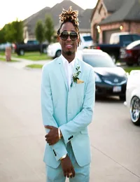 2019 Mint Green Mens Suits Slim Fit Two Beach Groomsmen Wedding Tuxedos Men Feed Lapel 형식 무도회 양복 재킷 팬츠 4124689