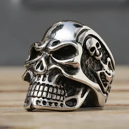 Size 7-14 Polishing Kapala Skull Ring Men Boys 14K Gold Motor Biker Ring Domineering Male Gothic Skull Rings