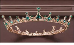 Vintage barock grön kristall rund drottning krona bröllop tiara brud diadem guld färg huvudstycke klänning bröllop hår acc jllykb9751932