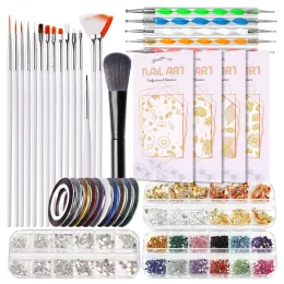 Kits CNHIDS Nail Set Kit 15pcs Nail Brushes With Manicure Tools Set Nail Sticker Sparkling Diamond Accessories Salon Decors