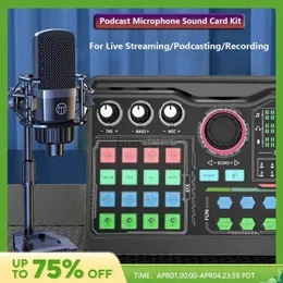 Microphones Zealsound Professional Podcast Microphone Soundcard Kit for PCスマートフォン用ラップトップコンピューターVLOGレコーディングライブストリーミングYouTube 240408