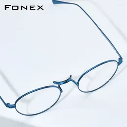 النظارات الشمسية إطارات Fonex Titanium Glass Frames Women 2024 Retro Oval Prescription Eyeglasses Men Vintage Optical Blue Eyewear F85732