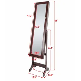 Móveis de quarto em pé FL Length Mirror Jewelry Armário Organizador de armazenamento de armário Brown LB549221962 Drop Delivery Home Garden Dhipe