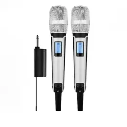 Microfoni Il miglior microfono wireless UHF Double Mic Gawskm9000B Karaoke Speaker Performance DJ Singing Live with 1 ricevitore 2 microfoni