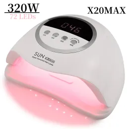 Dryers New 320W SUN X20 MAX UV LED Nail Lamp for Manicure Quick Gel Polish Drying Machine with Large LCD 72LEDs Smart Cabin Nail Dryer