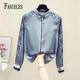 Faniecas femininas Fanieces S-3xl Blue Fashion Business Office Office Lady Manga Blusa Mulher Mulheres Camisa de Botão Plus Tamanho