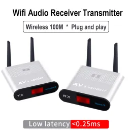 Plugs WiFi Wireless Audio Transmitter Receiver 100m مسافة طويلة محول زمن انتقال 3.5 AUX و RCA AV SENDER SLAP و PLAY WR380