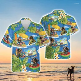 Camisas casuais masculinas Moda Hawaiian Poodle 3D Impresso para homens roupas engraçadas Aloha praia Camisa de animais de estimação cães gráficos de manga curta amantes de cães tops