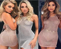 Casual Dresses Summer Fashion Sexy Neck Halter Sequin PlaySuit Tops Shorts Hollow Out Badkläder för kvinnors underkläder Jumpsuits Skin4894327