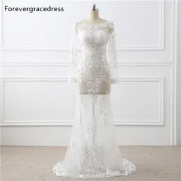 Party Dresses ForeverGracedress Real Pos Long Sleeves Evening Dress Vintage Illusion Lace Formal Gown Plus Size Custom Made