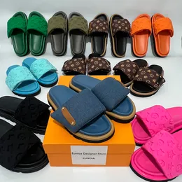 Nya designer tofflor kvinnor och män kudde sandaler bästa kvalitet sommartrendstil med full paketstorlek 35-46