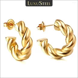 Серьги обручи Luxusteel Mustery Twisted for Women Золотой цвет из нержавеющей стали.