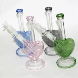 Heart Shape Pink Green Blue Color Hookahs Glass Bongs Water Pipes Oil Rig Dab Rigs with 14mm Smoking Dry Herb Bowls LL
