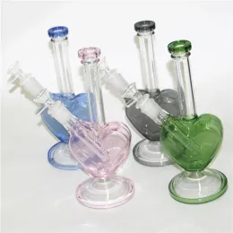 Hjärtaform rosa grön blå färg vattenpipa glas bongs vattenrör oljerigg dab riggar med 14 mm rökning torra ört skålar ll