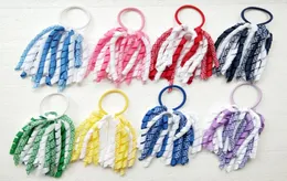 Curly tassel gingham ribbon korker ponytail holders streamer 5 inch corker plaid hair bows ties bobbles elastic accessories headwe3459659