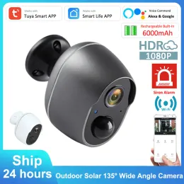 Kameralar Alexa Google Tuya 3mp Pil Siren Kablosuz WiFi CCTV Güvenlik Güneş IP66 Açık Hava Kızılötesi Ses Video Gözetleme FHD Kamera