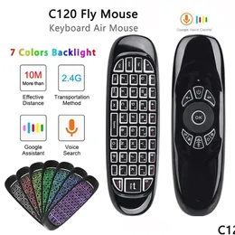 Tastaturen C120 Air Mouse 2.4g RF Smart Fernbedienung 7 Farb Hintergrundbeleuchtung Englische drahtlose Tastatur für Android TV Box Drop Delivery Com otzjt