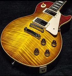 Garymoore 1959 Tiger Flame Maple Top Top Tobacco Sunburst Electry Guitar Cream Body Binding Tuilp 튜너 7197761