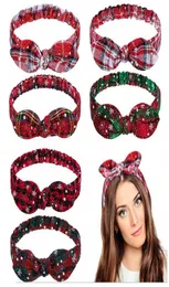 Jul Bow pannband Kvinnor Girl Hair Accessories Xmas Snowflake Red Green Grid Rabbit Bunny Ear Hair Head8192362