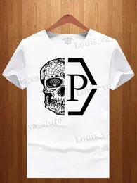 Erkek Tişörtler Yaz Trendi Yarım Skull T-Shirt Graffiti Mektubu Baskı Kısa Slve Yüksek Strt Stil Gündelik Gevşek Gömlek Erkek Kadınlar Pamuk Üst T240408