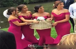 Luxury Fushia Bridesmaid Dresses Wedding Guest Dress Mermaid 2017 Off Shoulder High Low Low Satin Maid of Honor Gowns Cheap Party 8692938