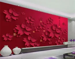 Carta da parati 3d hd rossa fiore po polo murale decorazioni per la casa carta carta papel de parede astratto sfondo floreale257v4107256