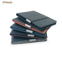 Money Clips Fashion Mens Thin Bifold Money Clip Leather With a Metal Clamp Female ID Credit Cash Holder 240408