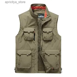 Utomhusjackor hoodies Summer Thin Fishing Vest Men Multi Pocket Tactical ärmlös jacka snabb torr andas reporter vandring vandring väst 6xl l48