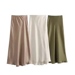 Traf Satin Midi Skirt Woman high WAIST LONGスカート