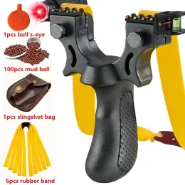 Slingshots laserassisterad skjutande slangsköt med 5Colors Anti Slip Handtag Outdoor Hunt Slingshot Bag platt gummibanduppsättning Acessorier