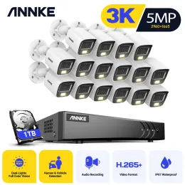 Sistem Annke 16CH 5MP Video Güvenlik Sistemi CCTV Kiti Duallight Audio DVR Ses Güvenlik Sistemi Açık Renk Gece Görme Kamera