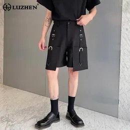 Erkek Şort Luzhen Şık Kişilik Metal Toka Gevşek Kısa Pantolon Dekorasyon Erkekler 2024 DOĞRU RENK MÜLKİDİ BEŞLİ BİR BOYDURULUK LZ2207